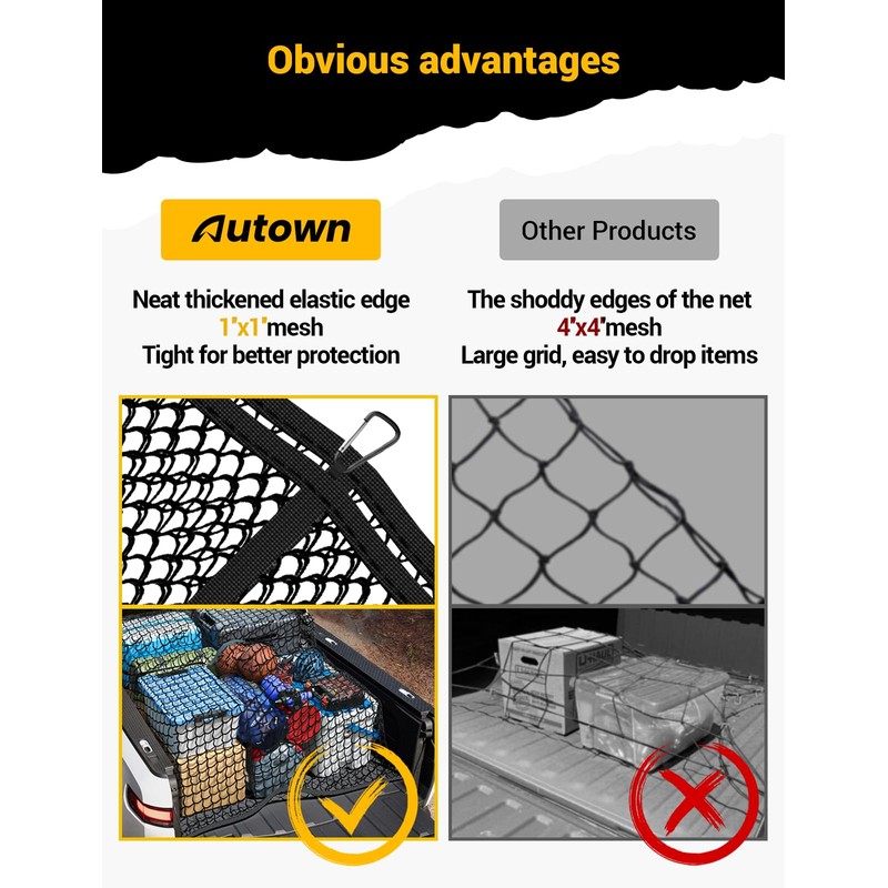 AUTOWN Cargo Net for Pickup Truck Bed - Stretchable 4'x4'