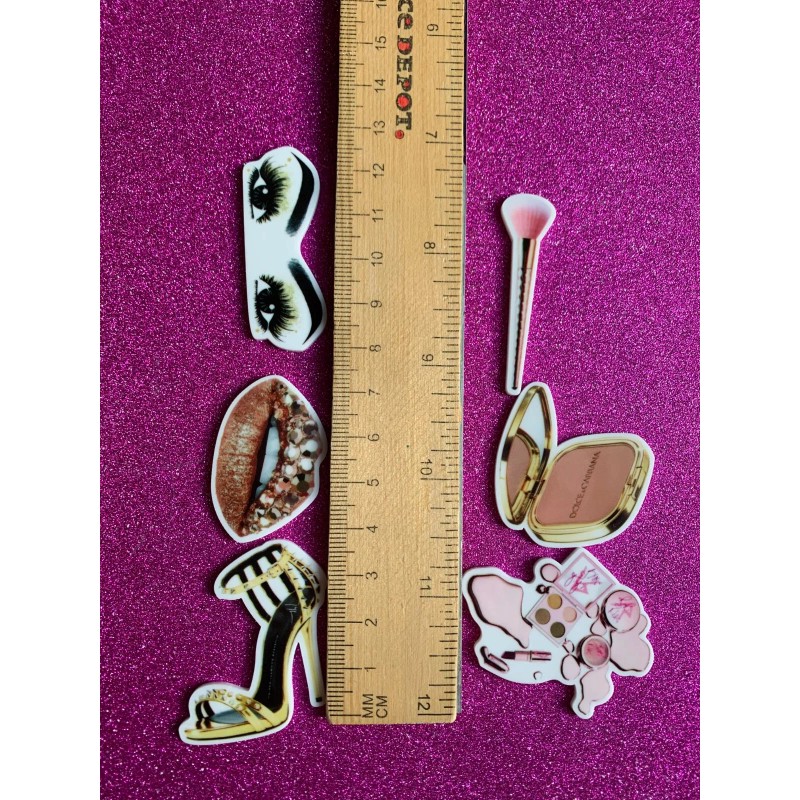 5pc. Pink and Gold, Eyeshadow, Lipstick, Foundation, Resin Planar Flatback,