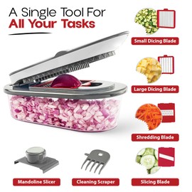 CHOPZILLA Vegetable Chopper and Mandoline Slicer for Kitchen Cuts 18x Faster, Come with 4 Blades, Scraper, & Container, All in 1 Veggie Chopper Vegetable Cutter, French Fry Cutter, Onion, Fruit, Salad