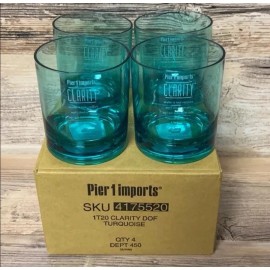 Pier 1 Set of 4 Turquoise Clarity Short Plastic Tumblers Glasses New In Box Rare