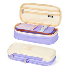 Coolzon Expandable Pencil Case, Large Capacity Pencil Cases Pen Bag Pouch Holder School Stationery Organizer Makeup Cosmetic Bag for Girls Boys Students Adults, Purple