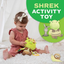 KIDS PREFERRED Shrek Activity Toy – Made with Super Soft Material & Features Jingle Bell, Child-Safe Mirror & Crinkle Sound – Use The C-Clip for Easy Hanging as On-The-Go Baby Toy for Boys & Girls