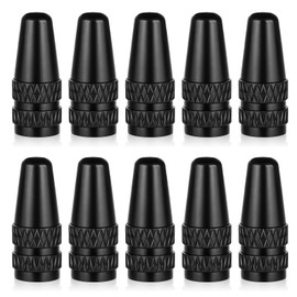 Prasacco Pack of 10 Bicycle Valve Caps, Black Bicycle Valve Caps Made of Aluminium, 17 x 6 mm, French Bicycle Valve Caps, Replacement Valve Caps for Bicycle Tyres