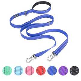 EXCELLENT ELITE SPANKER Reflective Dual Dog Leash Double Dog Leash 5FT Multiple Dog Leash with Padded Handle for Two Dogs Walking Training(Blue)