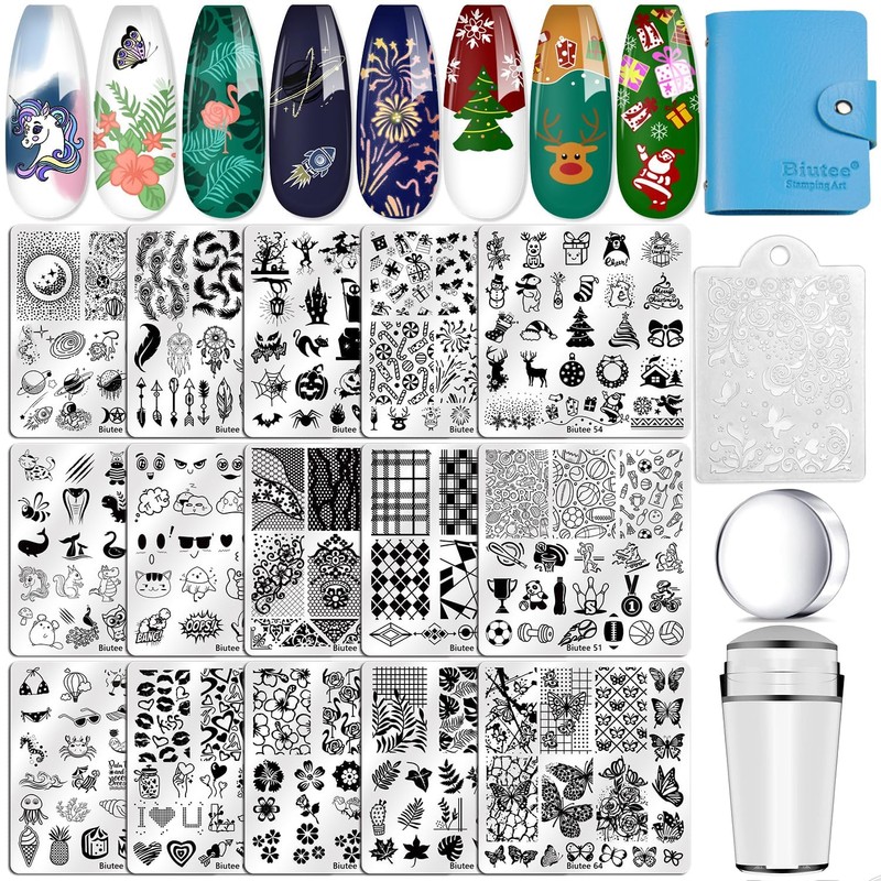 Biutee 15 Sets Nail Stamp Plates, Nail Print Iron Plates,