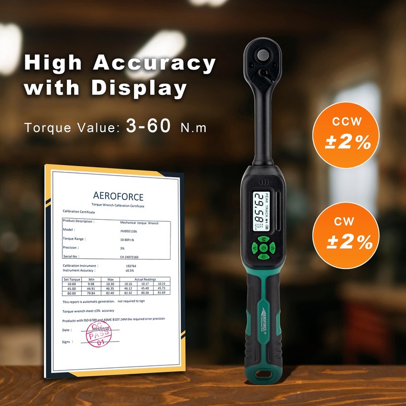 AEROFORCE Digital Torque Wrench - 3/8 Inch Drive Electric Torque