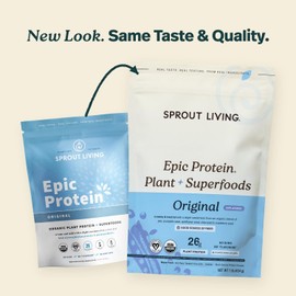 Sprout Living Epic Protein Powder, Original Flavor, Organic Plant Protein, No Additives, Gluten Free, 26 Grams Clean Vegan Protein (1 pound,13 servings)