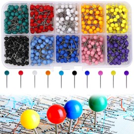 600 Pcs Pins for Pinboard,Map Tacks Plastic Round Head,Map Pins With Coloured Heads,Drawing Push Pins for Cork Boards Note Mark Travel Routes Addresses Maps Locations Office Home Meeting Display