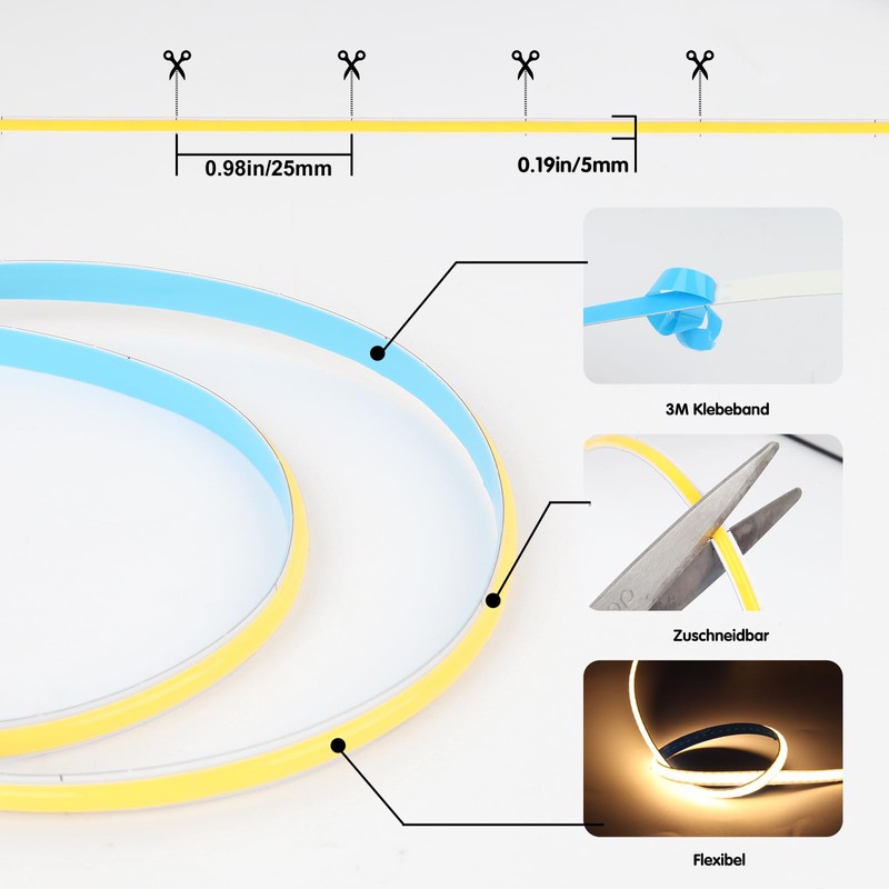 Yamlten 5 V COB LED Strip 3000 K Warm White