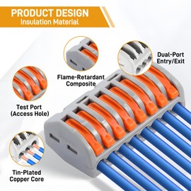 Nevoluxer Lüsterklemmen Set 8-Fach – Kabelklemme mit Betätigungshebel für flexible & starre Leiter – Verbindungsklemmen Steckbar – Klemmen Elektro für Haushalt & Industrie