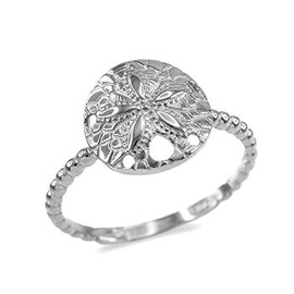 Certified 925 Sterling Silver Beaded Band Sand Dollar Ring (Size 8)