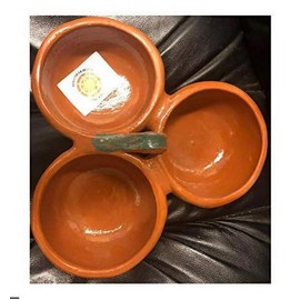 Mexican Salsero Salsera de Barro 3-Section Bowls Salsa Chips Guacamole Nuts Condiment Server Traditional Clay Party Dish Made in Mexico