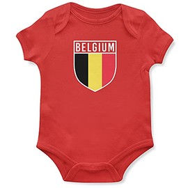Purple Print House Baby Boys Belgium Flag Badge Retro Babygrow - Football Country European 2021 Supporters Gifts for Baby - 2020 Belgian Tournament Footy Soccer Top, 0-3 Months, Red