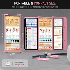Nursing Clipboard Foldable, Foldable Clip Board w/Nursing Edition Cheat Charts, 3 Layers Aluminum, Nurse Plank w/Low Profile Clip&Pen Clip Pocket for Students, Nurses and Doctors, Pink