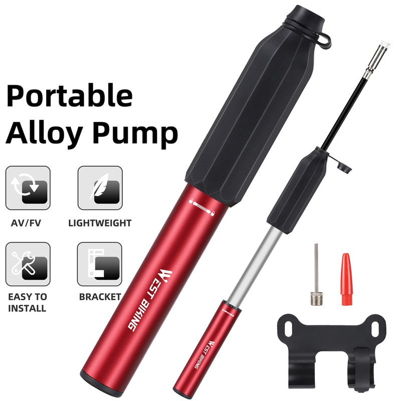 Aluminum Alloy 120PSI Bicycle Tire Pump Portable Bike Inflator Telescopic