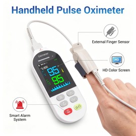 Handheld Pulse Oximeter with Real-Time Alarm -Continuous Adult Finger Spot Checks and Adjustable SpO2 level alarm