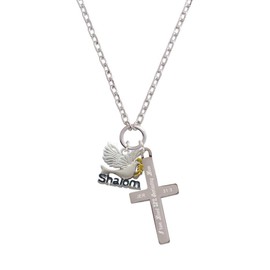 Delight Jewelry Silvertone Shalom with Dove - Everlasting Love Engraved Cross Zoey Necklace, 28"