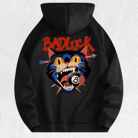 Bad Luck Cat Graphic Hoodie 100% Cotton US Warehouse 7 ColorsColor: Black, Size: 2 XL