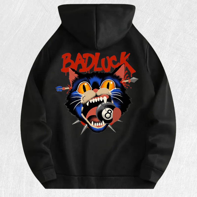Bad Luck Cat Graphic Hoodie 100% Cotton US Warehouse 7