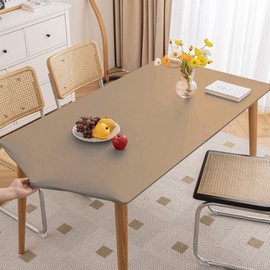 Cozomiz Waterproof PU Leather Rectangular Tablecloth Elastic Edged Tablecloth Wipeable Table Cloth Table Cover for Outdoor, Patio, Kitchen and Dining Room 95" x 29" Inches Coffee