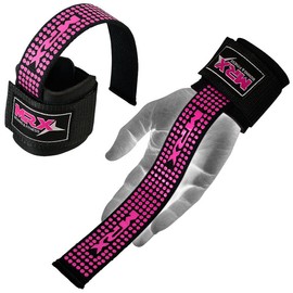 MRX Weight Lifting Bar Straps With Wrist Wraps Heavy Duty Bodybuilding Workout Gym Strap red universal sports wristbands - Color: Black / Pink
