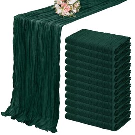 12 Pack Cheesecloth Table Runner 35 x 120 inch Long Boho Cheese Cloth Gauze Table Runners Semi Sheer Table Runner for Wedding Decor, Bridal Shower, Birthday Party (Emerald Green)