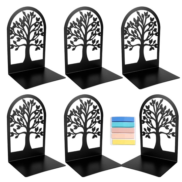 TOTSUN 3 Pairs Bookends for Shelves Metal Bookends Tree Design