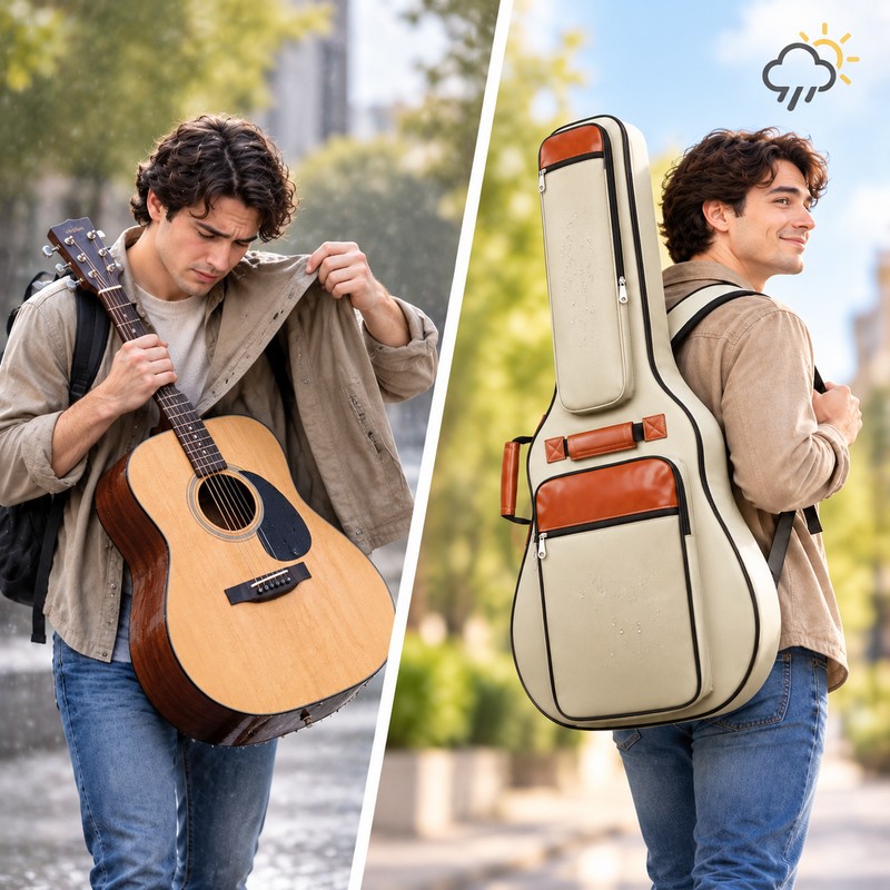 Padded Acoustic Guitar Gig Bag, Water-Resistant Oxford Carry Case with