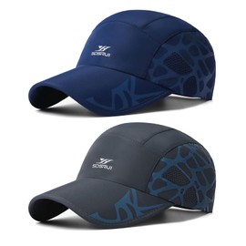 TAGVO Baseball Cap Men Women Pack of 2 Quick Drying and Breathable Adjustable Baseball Cap with Sweatband Mesh, Lightweight Foldable Fashion Running Sports Cap Sun Hat for Travel Outdoor, Dark blue