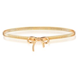 Classicseali Women's Gold Metal, Bow Belt Metal for Women, Gold Belt Lady for Dress with Bow, Belt Women Gold, Stretchy Bow Belt for Jeans, Dresses