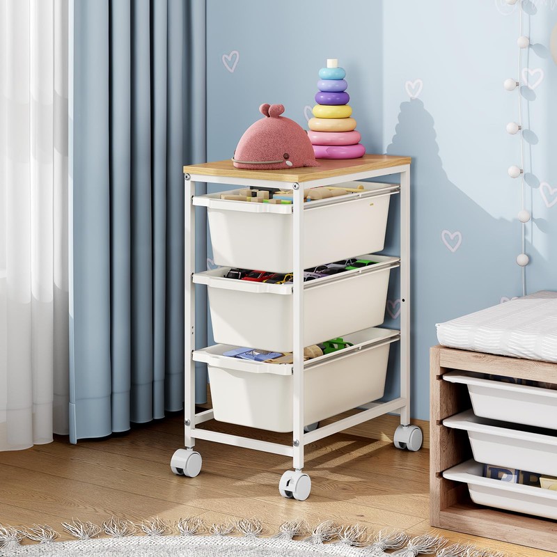 KINGBOARD Slim Rolling Cart with 3 Drawers, Metal Utility Storage