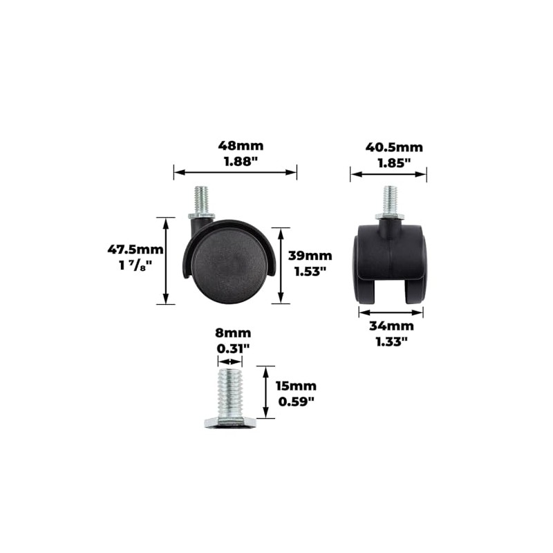 Keypak Swivel Castor Wheels - 40mm Black Hooded Twin Wheel