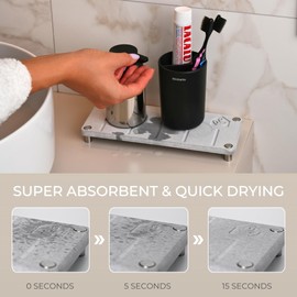 Natureva Home - Stone Sink Caddy | Fast Drying Diatomite Tray for Kitchen & Bathroom Sink Counter | Soap Dish Holder, Decor & Vanity Mat | Quick Dry Diatomaceous Earth | Design Rain | Colour Slate