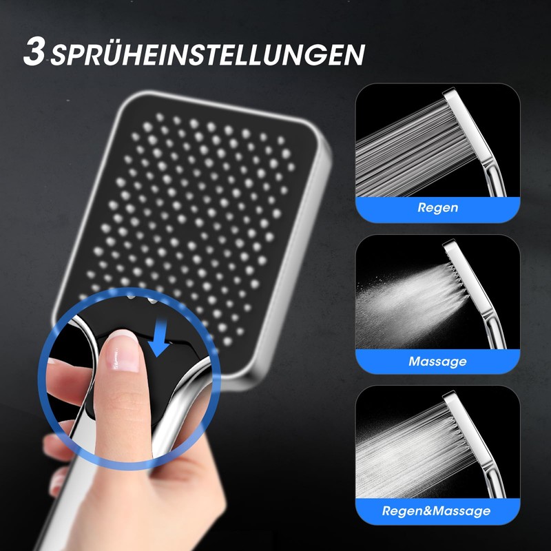 FASDUNT Shower Head with Hose 2 m Water-Saving Shower Head