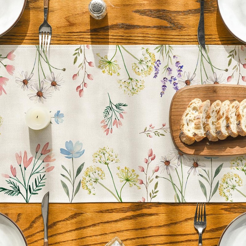 Artoid Mode Floral Leaves Spring Table Runner, Seasonal Flowers Summer