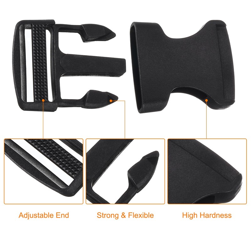 sourcing map 6Pcs 1-1/4" Side Release Buckle, Plastic Dual Adjustable