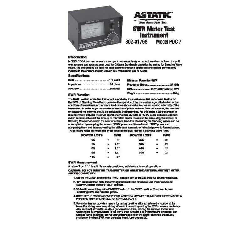 Astatic 302-01768 PDC7 Compact SWR Meter, Black