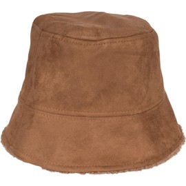 styleBREAKER 04025037 Unisex Reversible Bucket Hat in Suede Look / Teddy Fur Warm 2 in 1 Reversible Bucket Hat Autumn Winter, Cognac