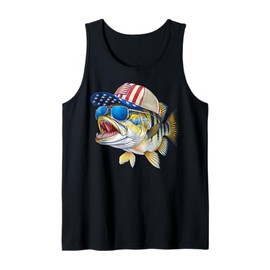 Funny Fishing Artwork Fish Wearing Sunglasses Fish US Flag Tank Top