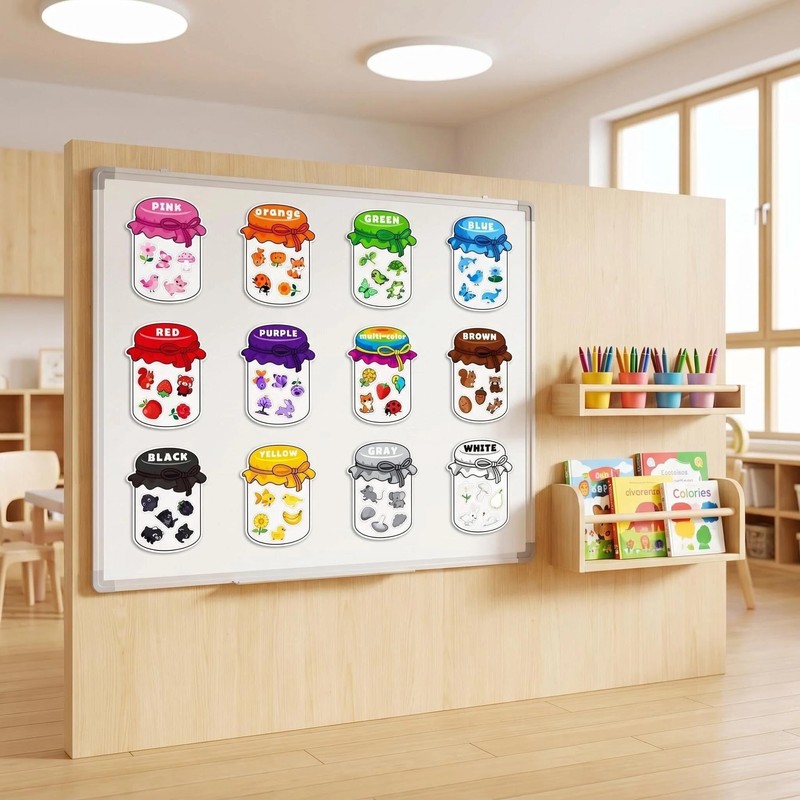 Magnetic Colour Sorting Toys - 12 Pcs Fridge Magnets for