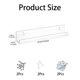 Set of 4 Clear Acrylic Floating Shelves 12 Inch, Wall Mounted Storage Shelves for Kids Books/Toys, Modern Display Ledge for Bathroom, Bedroom, Living Room & Kitchen