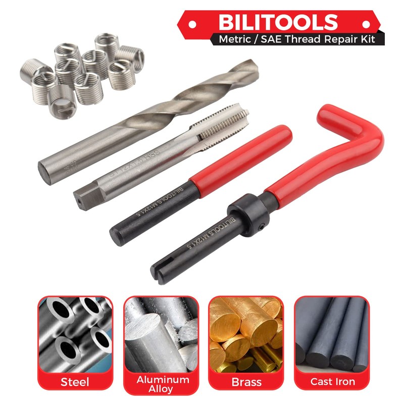 BILITOOLS 7/16-14 inch Thread Repair Kit, HSS Drill Helicoil Repair