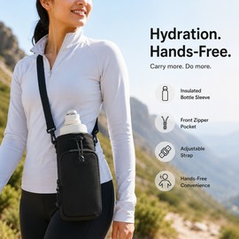 Water Bottle Crossbody Bag for Travel & Sports – Insulated Neoprene Carrier Sleeve with Strap & Front Pocket