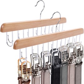 JOHOUSE 2PCS Belt Hangers for Closet, Belt Rack Belt Organizer 14 Hooks Belt Holder for Storage Max 42 Belts 360° Rotating for Bra Tie Tank Top