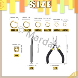 Mardatt 1403Pcs Jewelry Making Kit Includes 6 Sizes Open Jump Rings, Jewelry Pliers, Tweezers and Jump Ring Opener Perfect Jewelry Findings Kit for DIY Bracelet Necklace Jewelry Making(Gold)