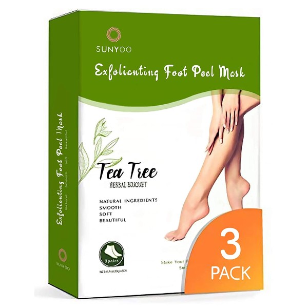 Foot Peel Mask (3 Pairs) - for Cracked Heels, Dead Skin & Calluses - Make Your Feet Baby Soft & Get a Smooth Skin, Removes & Repairs Rough Heels, Dry Toe Skin - Exfoliating Peeling Treatment (Tea Tree)