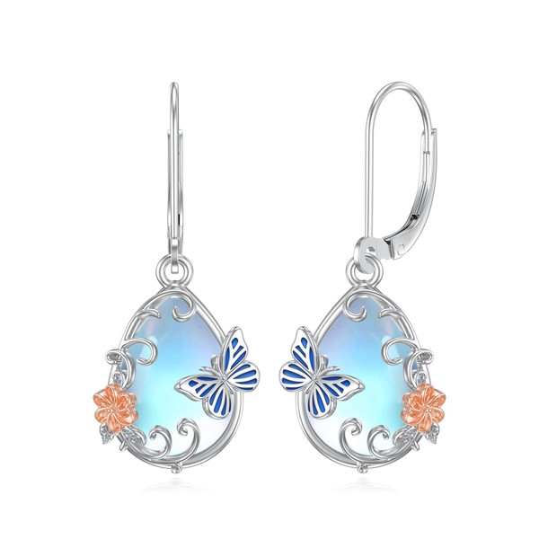 Seiyang Butterfly Moonstone Earrings 925 Sterling Silver Teardrop Moonstone Leverback