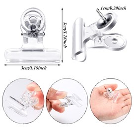 Sabary 30 Pieces Push Pins Clips Bulldog Thumbtack Clips Plastic Push Pins with Clips for Cork Board Bulletin Boards and Photo Walls (Clear,30 mm)