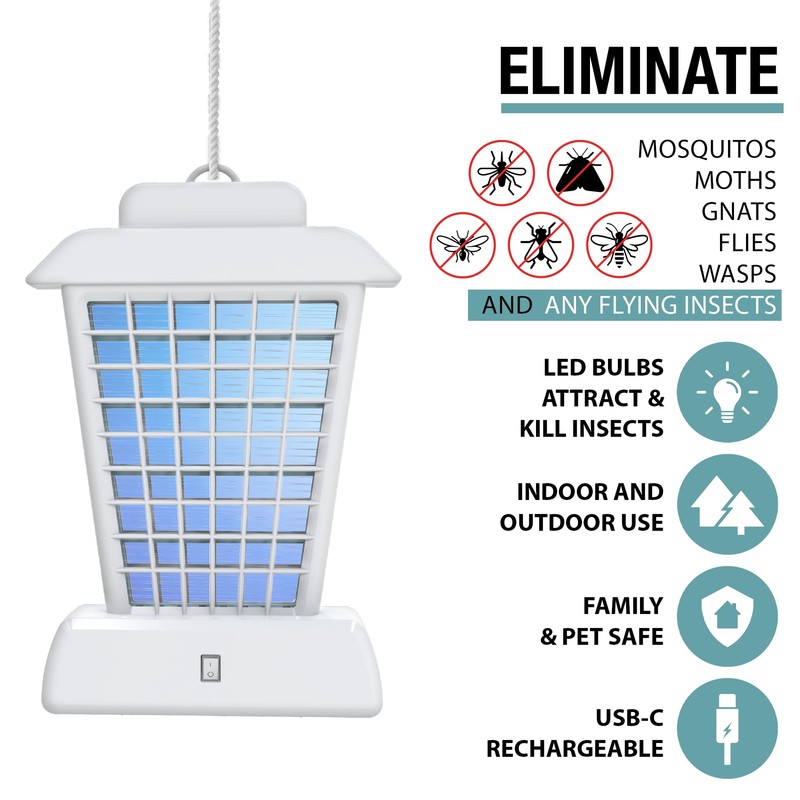 Brookstone Lantern Bug Zapper - Cordless & Rechargeable, 800V Stainless
