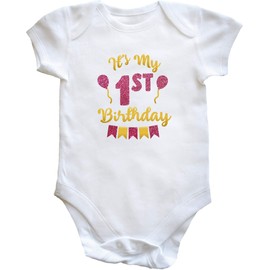 Hippowarehouse It's my 1st birthday - Glitter pink baby vest bodysuit (short sleeve) boys girls